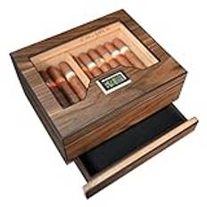 Volenx Humidor Cigarer, Cederträ cigarrhållare med hygrometer och luftfuktare, handgjord cigarrhumidor med låda för 25–30 cigarrer, perfekt present till män (cigarr ingår ej)