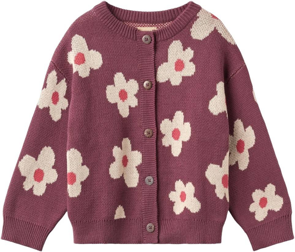 Wheat Jacquard Cardigan Alvilda Stl. 98/3y unisex - T-shirts Från Magasin - Eggplant (98/3y)