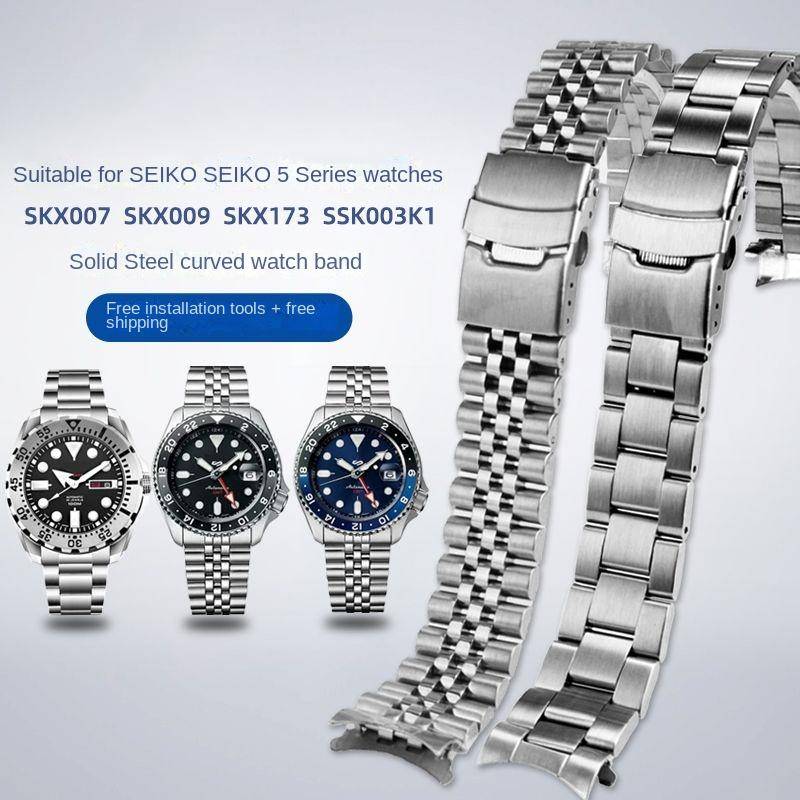För Seiko Nr. 5 Water Ghost SRPD63K1 SKX007 SKX009 SKX175 SKX173 Arc Rostfritt Stål Metall Klockarmband 20mm 22mm Rem
