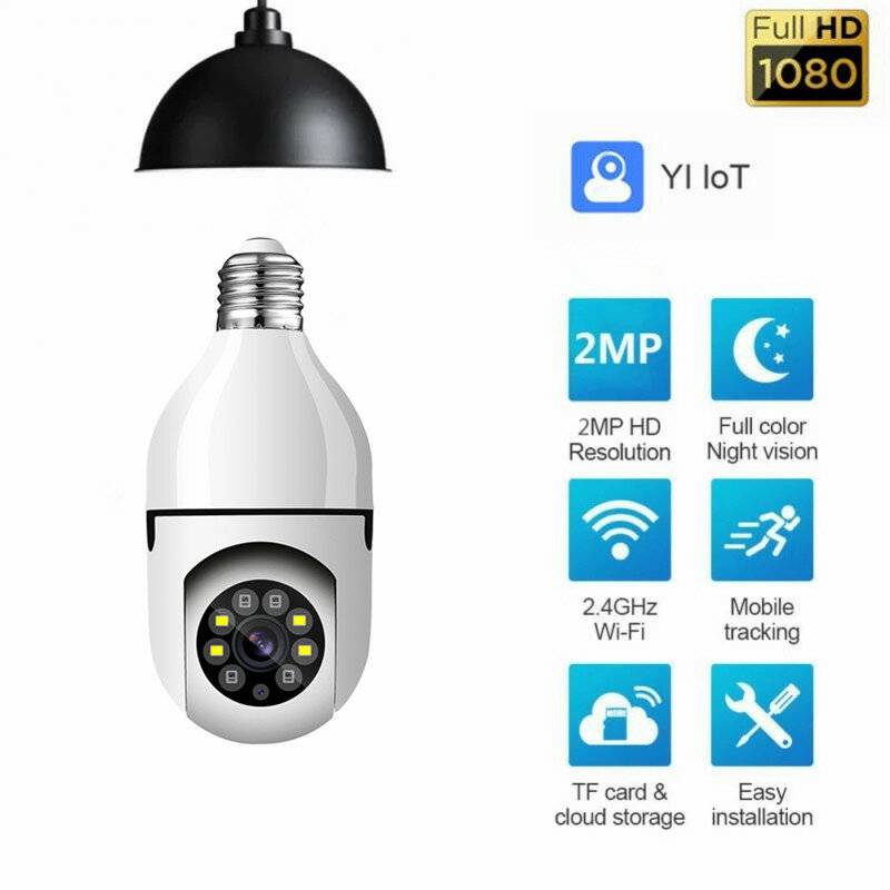 E27 Ljusbollkamera Fullfärgsnattvision Trådlös WiFi-kamera Smart säkerhetskamera 1080P 360 roterbar WiFi IP PTZ för utom