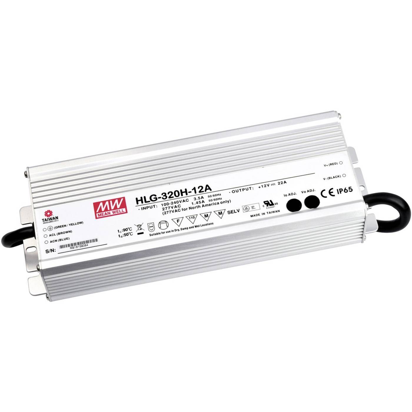 MEAN WELL HLG-320H-24B LED driver, LED transformator Konstantspänning, Konstantström 320 W 13.3 A 12 - 24 V/DC dimbar, PFC-krets, Överbelastningsskydd 1 st