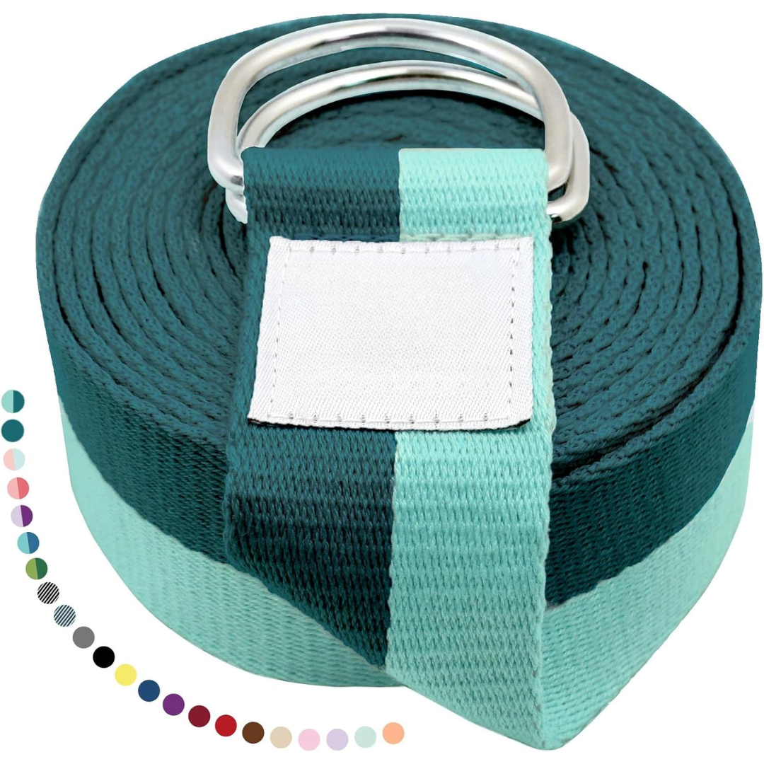 FlexFit – Justerbart Yogaband med D-Ring - 240 cm / Blågrön