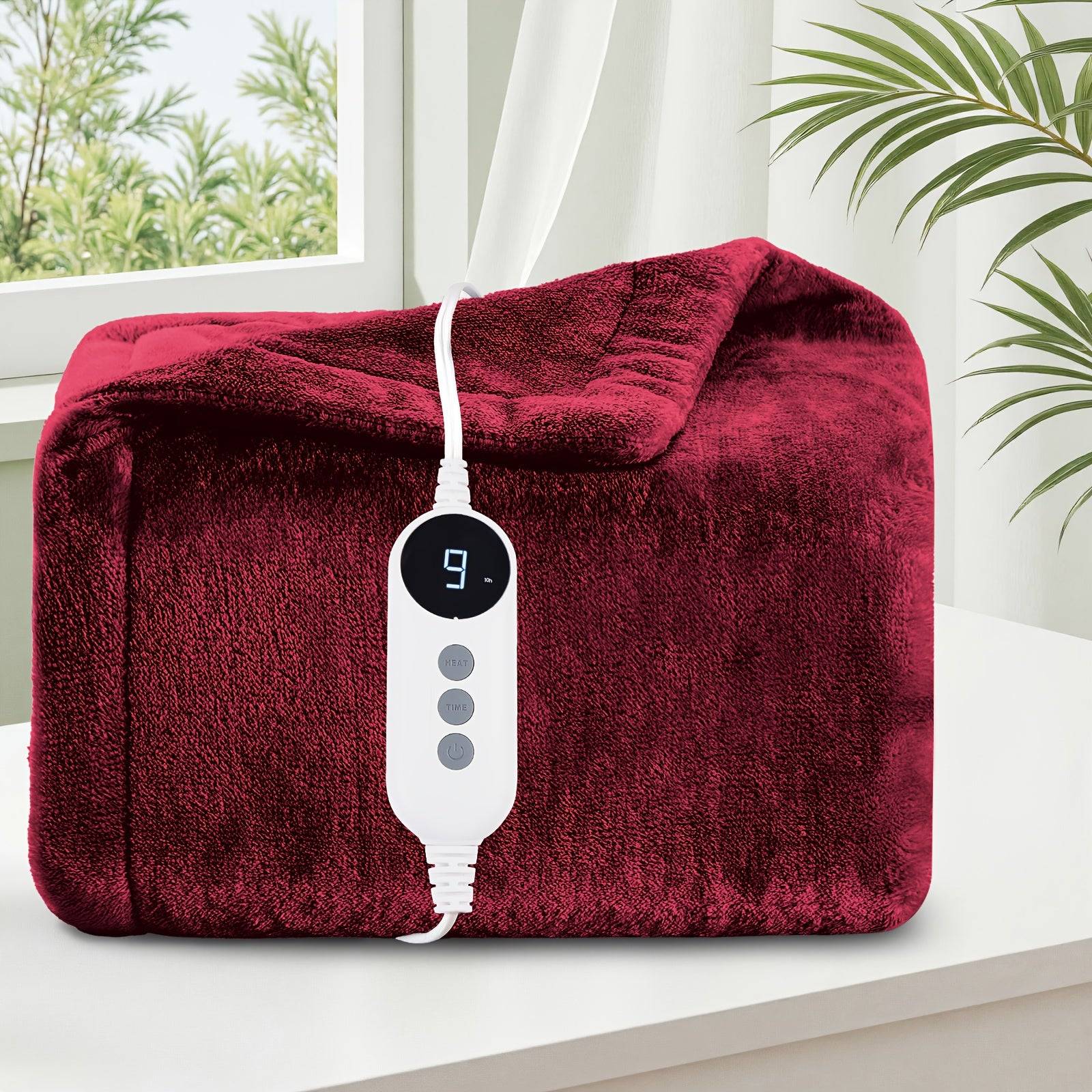 Cozy Warm Double-sided Flannel Heated Blanket With 9 Heating Levels & 2/4/6/10 Hours Auto Off - Red / Throw(50"*60") one controller