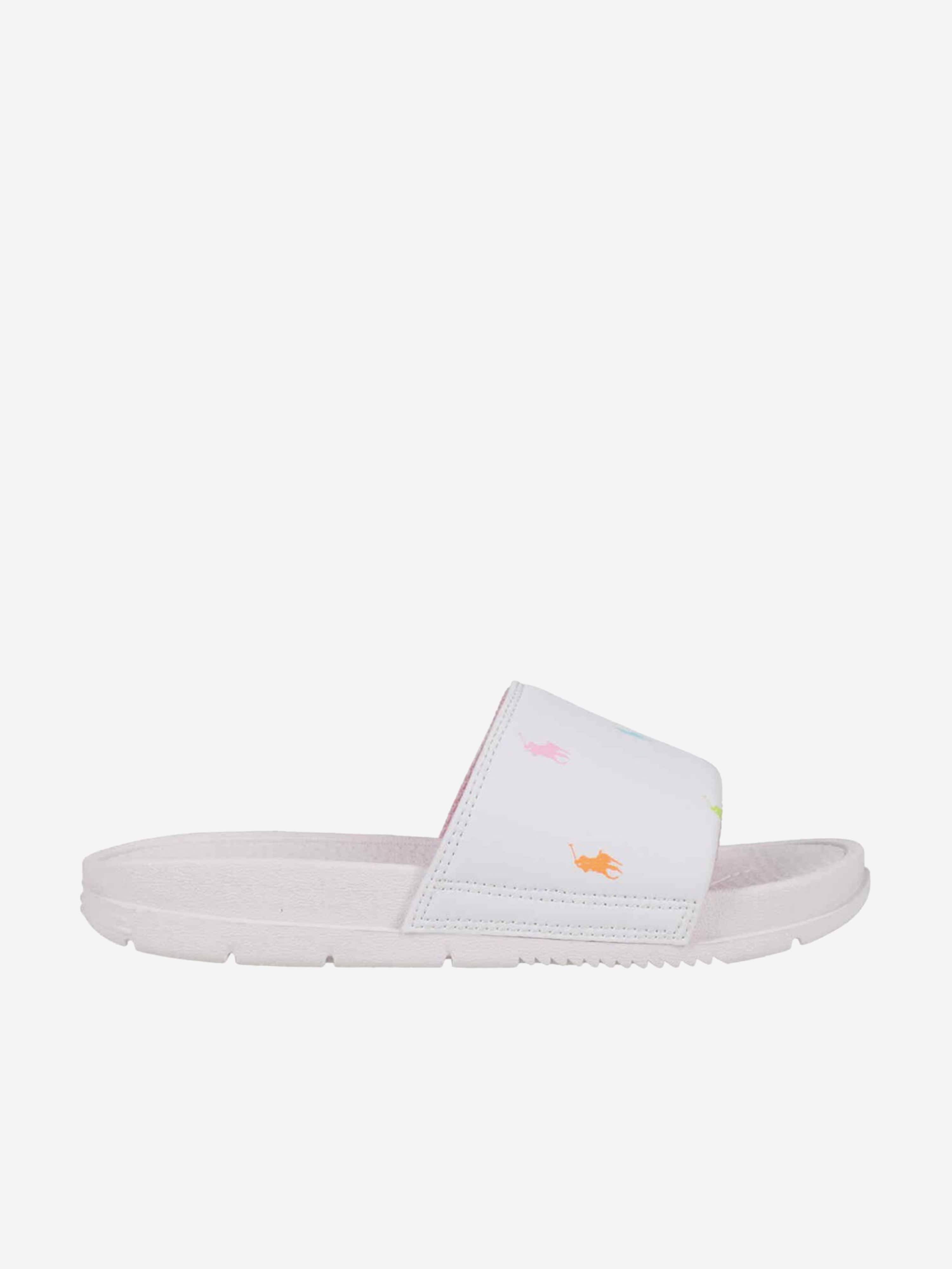Ralph Lauren Girls Fairview Logo Sliders in White - White / EU 40 UK 6.5 US 7 (EU 40 UK 6.5 US 7)