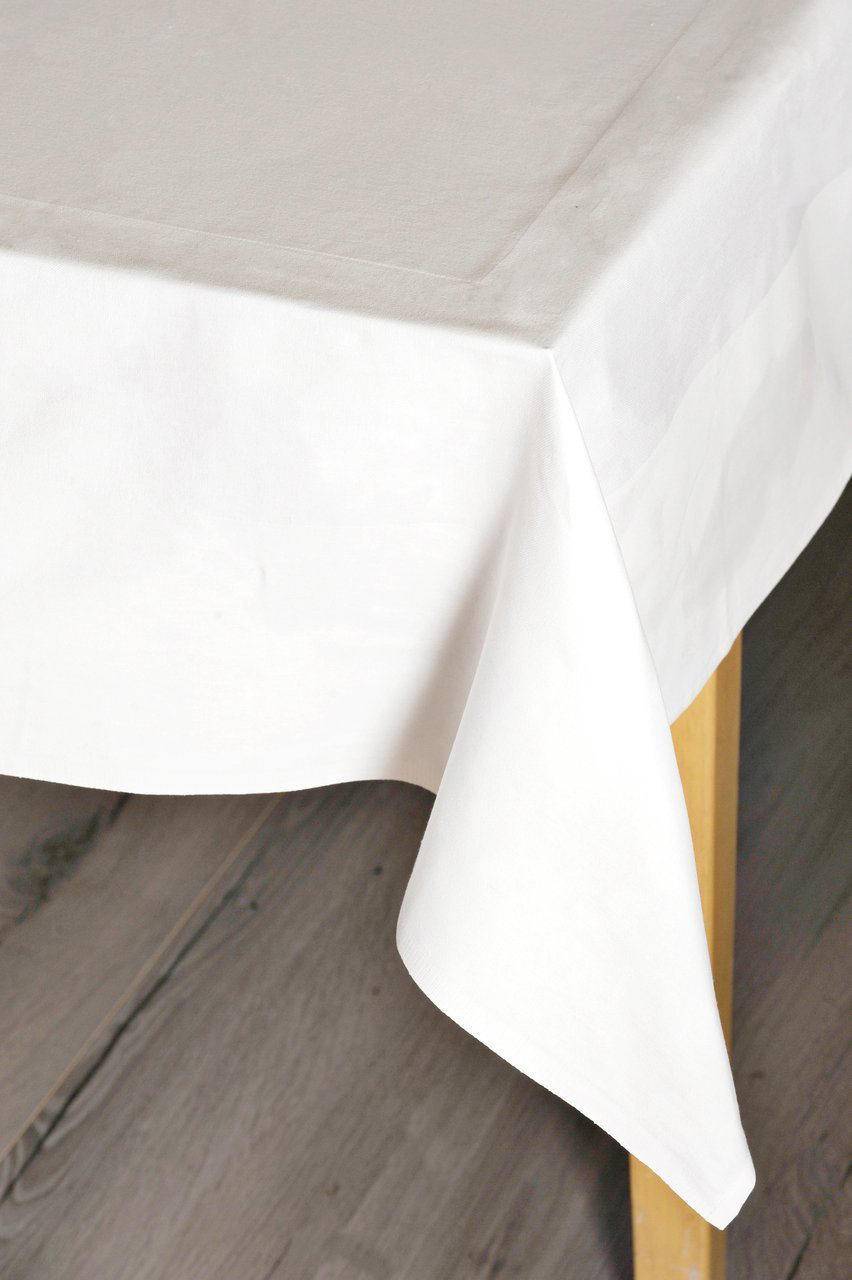 Damask Satin Band Table Cloths & Napkins Cotton White - 45x45'' (114x114 cm) - 100% Cotton