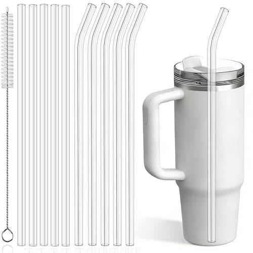 10-pack 30 cm ersättningssugrör för 30 ml Stanley Cup, PROOCI extra långa återanvändbara sugrör med rengöringsborste, klart plastsugrör för cocktail, juice, te | Livsmedelsklassad tritan | BPA-fri