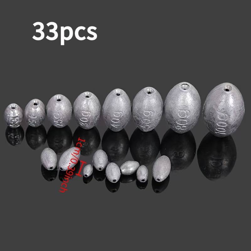 33pcs 2g Olive Sinker, Non-slip Grooved Fishing Weights Long Distance Casting Saltwater Bottom Fishing Tackle, Quick Ocean Angling Sinkers