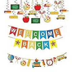 CLDURHGE Welcome Back Banner dekorativa bokstäver vimpel girlang 5M Välkommen tillbaka banderoll för fest festival fest tillbaka till skolan dekoration familj aktiviteter banner dekoration