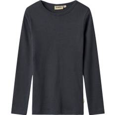 Wheat Langærmet Rib Tshirt Stig Str 4 år / 104 cm - Blå Langærmede T-shirts Bomuld hos Magasin
