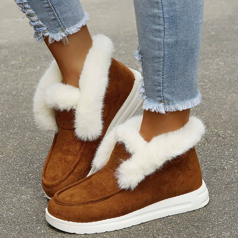 Womens Plush Fur Ankle Snow Boots Suede Winter Shoes - Brown / Size39 (Size39)
