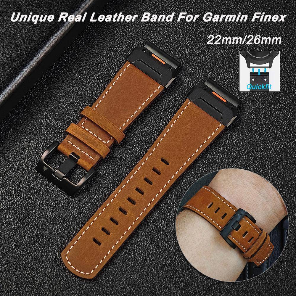 Äkta Läder Klockarmband QuickFit 22 26mm För Garmin Epix Gen 2/Fenix 7X 7 Pro/6 6X Pro/5 5X Plus 3HR 935 945 Rem Armband
