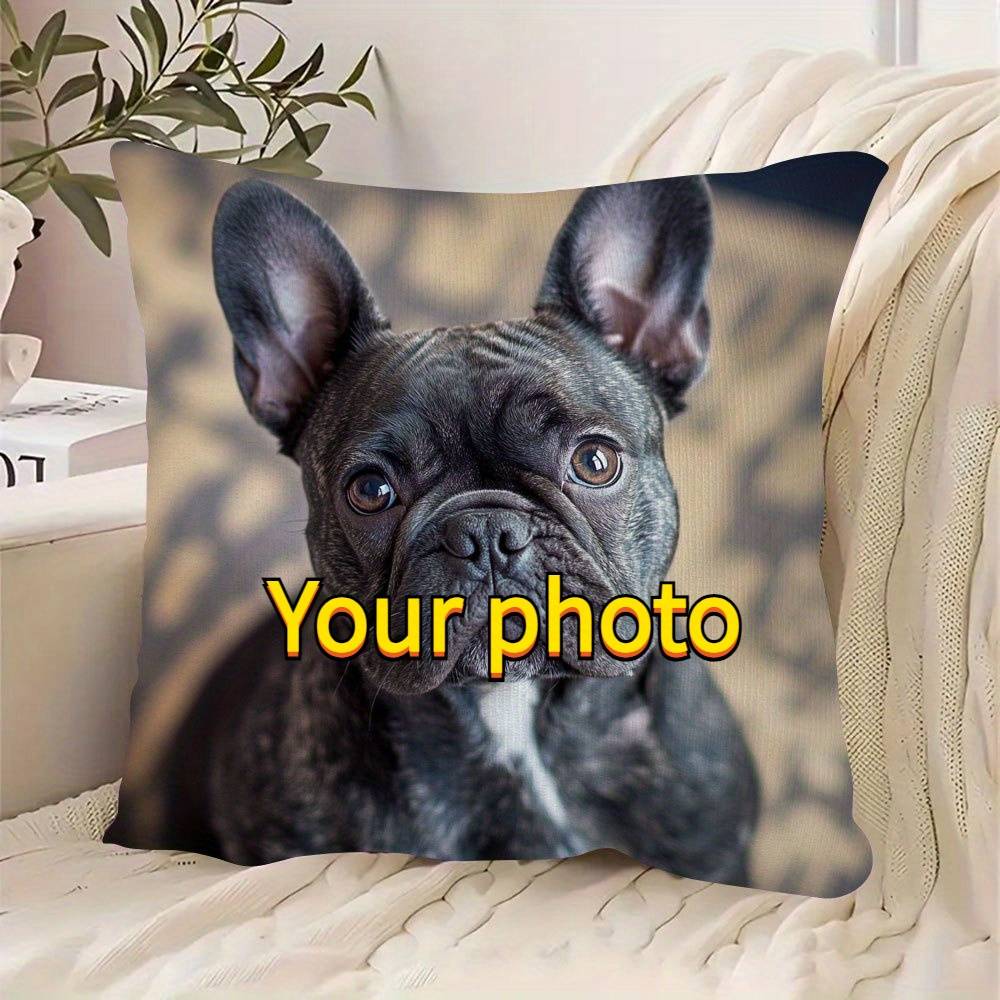 Custom Photo, -style French Bulldog Printed Pillowcase, 45.72×45.72 Cm, Made Of Short Plush Polyester Fiber, With A Zipper, Machine Washable, Artistic Pet-themed Cushion Cover For Home Decor