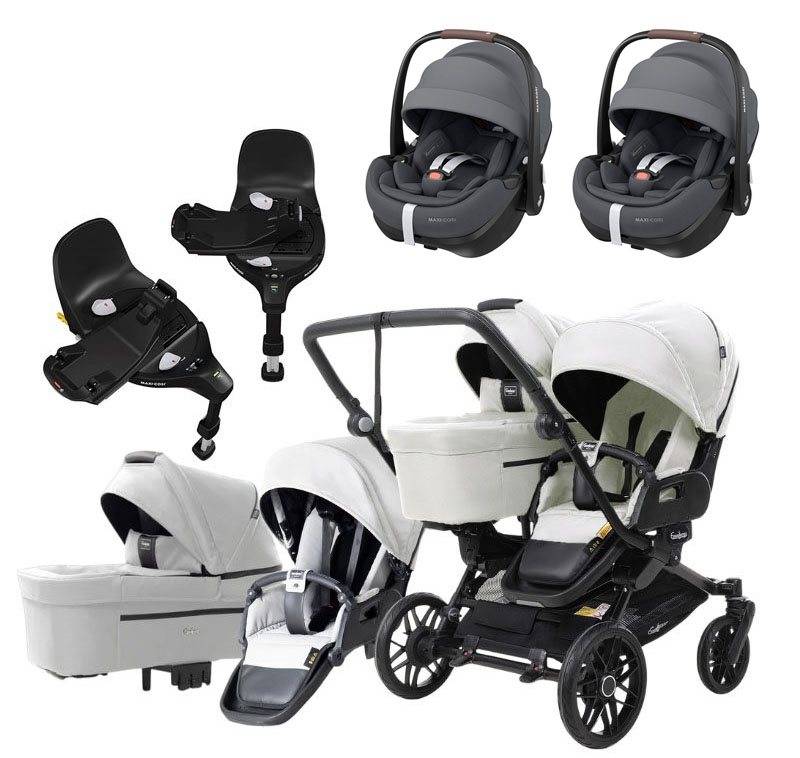 Emmaljunga Double Sento tvillingvagn Flat+ 2026 + Maxi-Cosi Pebble 360 Pro 2 babyskydd + bas