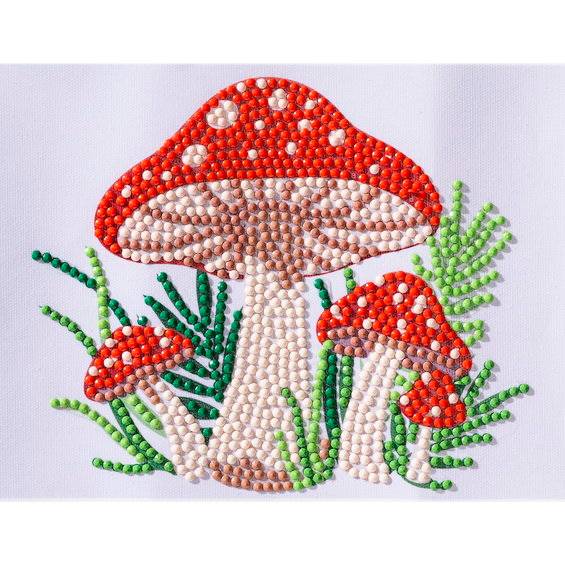 Diamond painting – 12×16 cm stort motiv med en klunga röda flugsvampar
