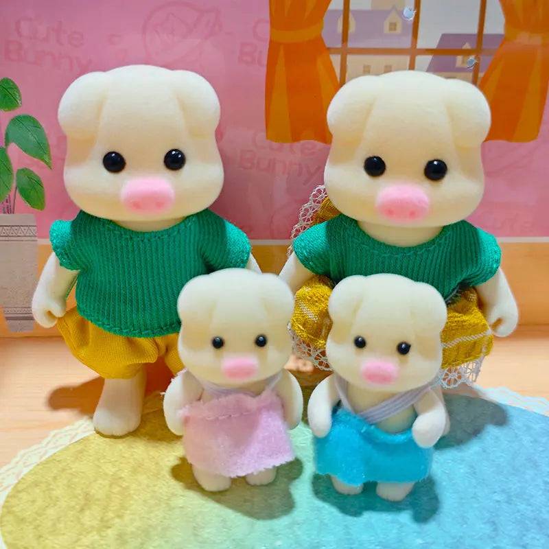 Forest Family Reindeer Rabbit Panda Animal Simulation Dollhouse Furniture Toy Set - Pig Family