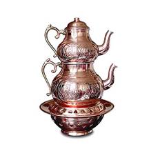 Generic Handgjord koppar tekanna med ottomanvärmare, autentiskt graverat mönster, samovar, vattenkokare, 3 delar