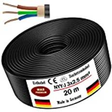 Jordkabel/strömkabel, 5 till 100 m, NYY-J, 3 x 2,5 mm² elkabel, ring för utomhusbruk (20 m)