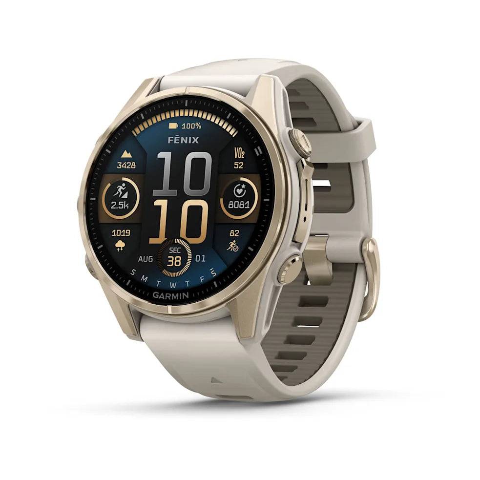 Fenix 8 Amoled Sapphire Titanium 43mm, Soft Gold/Dark Sandstone silikonerem - One size