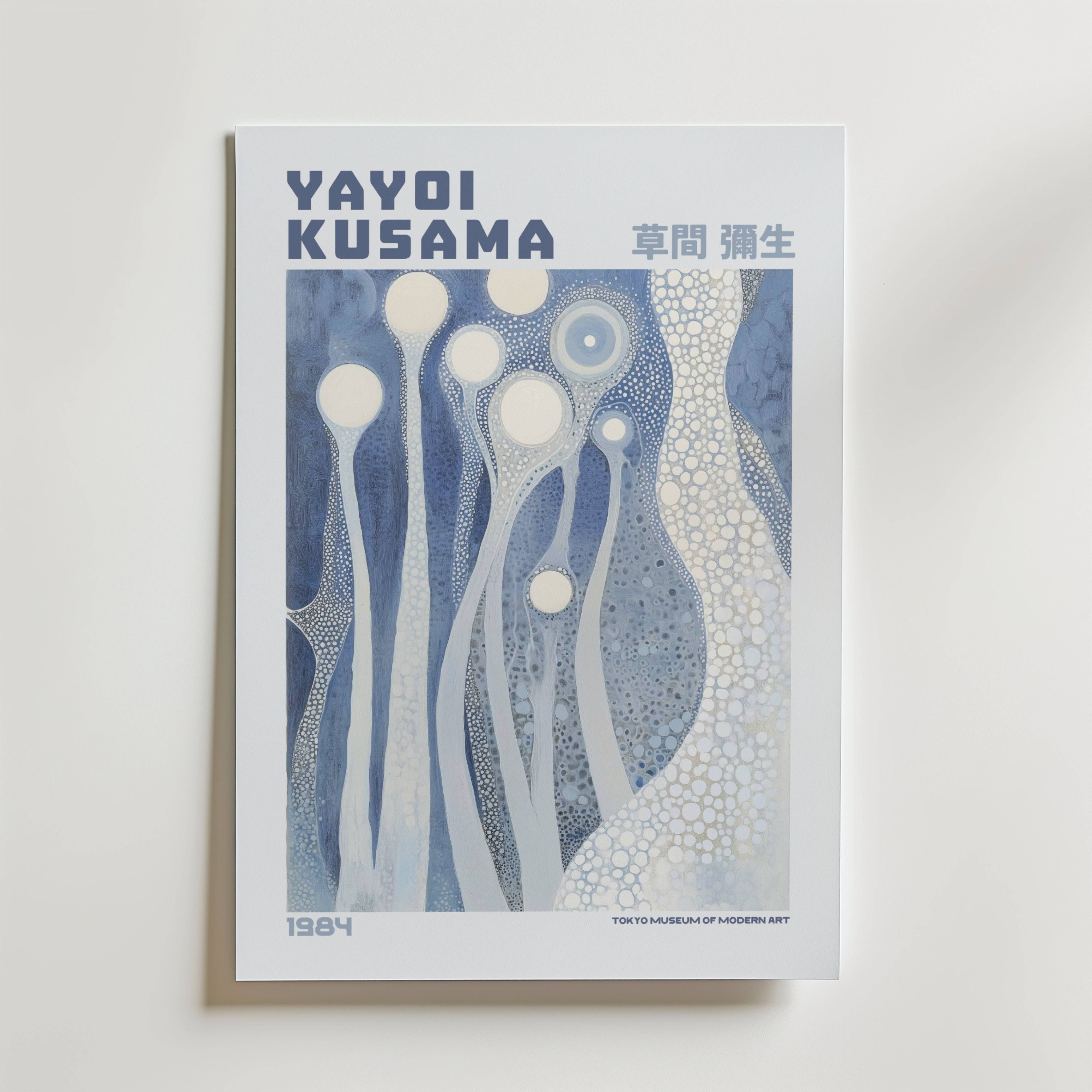 Yayoi Kusama Silent Blue Orbs Poster - Premium Canvas 40x50 cm