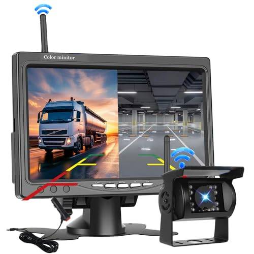 Hikity 12-36 Volt Digital 7 Tum LCD Monitor Backkamera Trådlöst Set, IP68 Vattentät Nattseende Backkamera Trådlös, Kamera för Husbil, Husvagn, Lastbil, Buss, Skåpbil