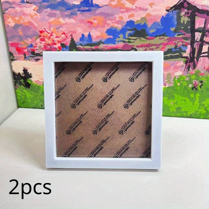 2pcs White Plastic Picture Frame, Square Picture Frame, Diamond Cross- Frame, Self-mounting Picture Frame, Hanging Display Decoration, Home Decoration