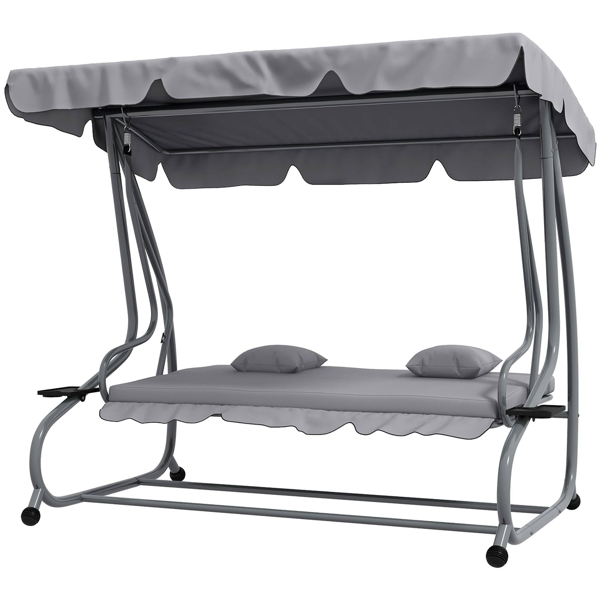 2-I-1 verandagynge med lænefunktion, justerbart tag, op til 340 kg, stål, 200 x 120 x 164 cm, grå