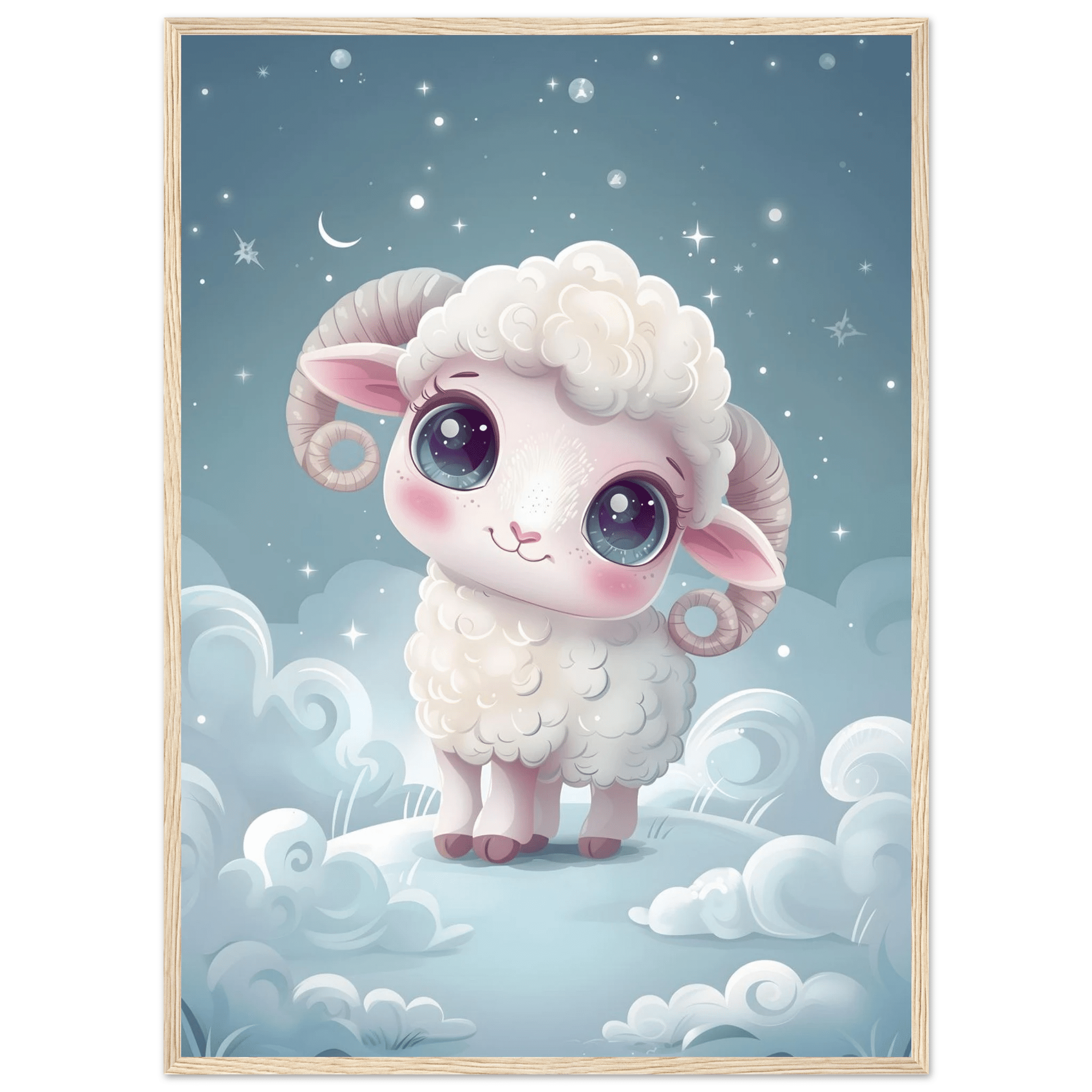 Fårposter-50x70 cm / 20x28″ / Med ram / Ljust trä