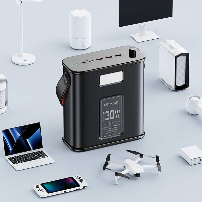 USAMS-ST 130W 80000mAh Powerbank Extern Batteriförsörjning med 2USB-C+3USB-A Stöd för PD3.0 QC4.0+ SCP FCP AFC Apple5V/2