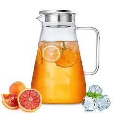Nutabevrd 2,3 liter glaskanna, vattenkaraff med lock i rostfritt stål, handtag, filter, varmt och kallt glas karaff, lätt att rengöra vattenmugg, för hemlagade drycker/kaffe/mjölk/iste/vin/juice