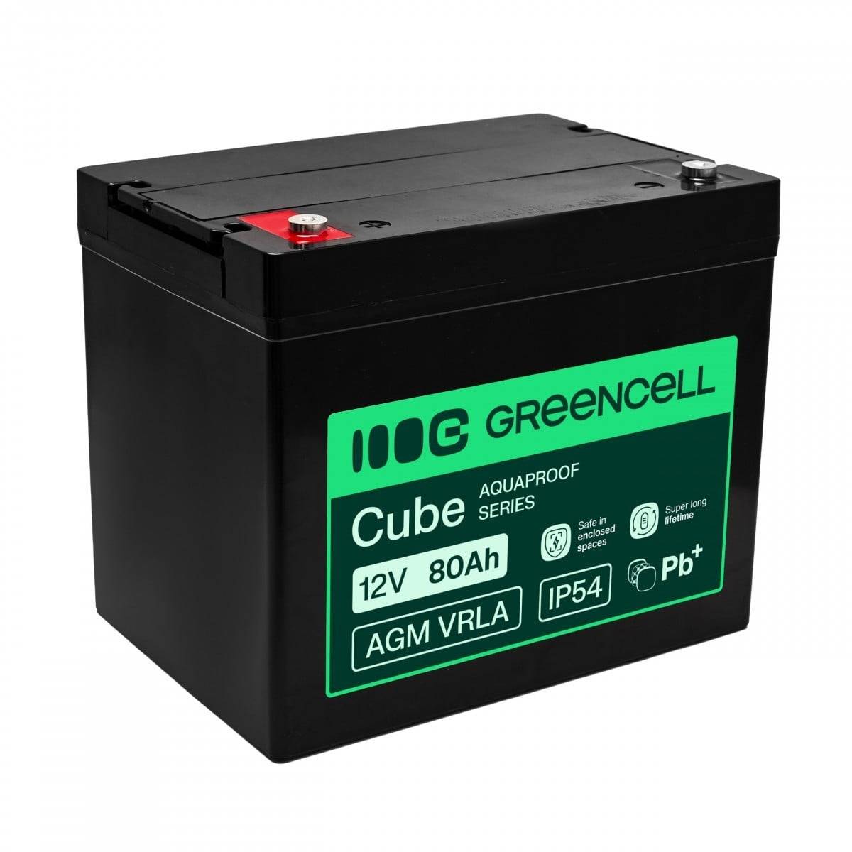 Green Cell AGM VRLA 12V 80Ah underhållsfri batteri för UPS, vågar, husbil (260x168x216mm)