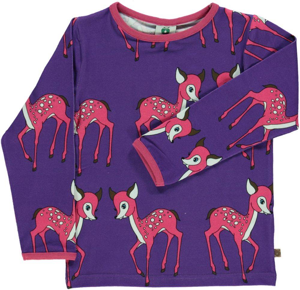 Langærmet bluse med dådyr - Purple / 7-8
