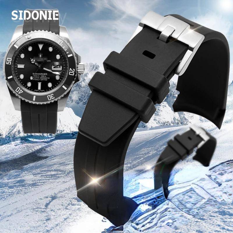 Silikonarmband för Rolex Water Ghost Grön Submariner Ghost King Explorer Klockarmband Dykning Gummi Tillbehör Herr 20 21mm black