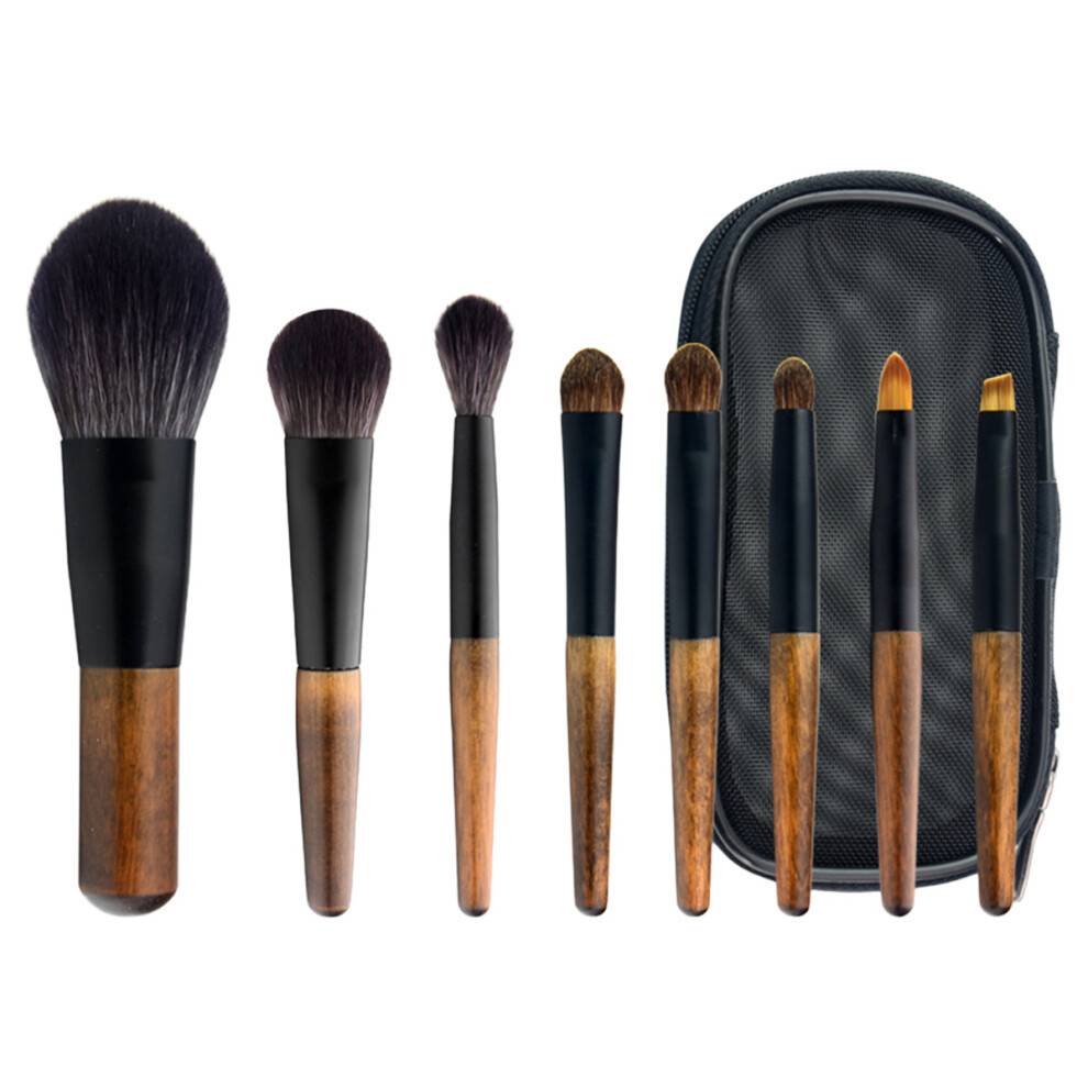 Mini makeupbørstesæt, børstehår i premiumkvalitet til professionel makeup, eksklusivt vegansk hår, kompakt løsning til daglig brug, 8 stk.