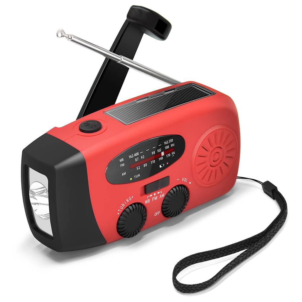 Vevradio med Solceller Ficklampa och Powerbank Mobilladdare