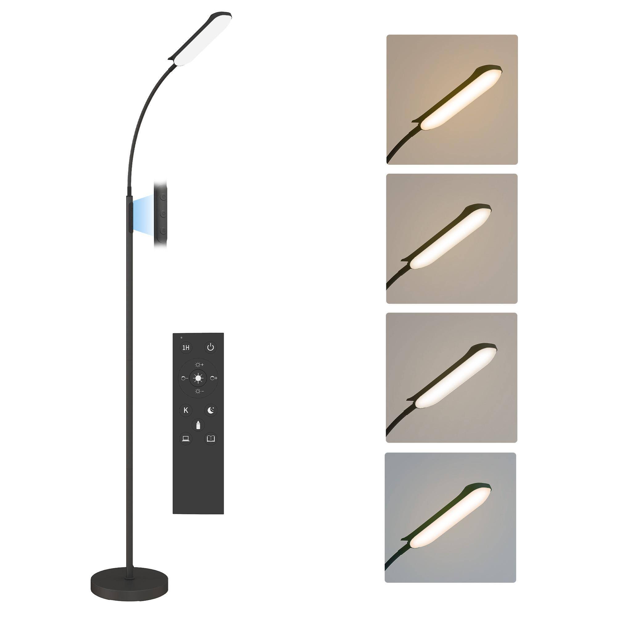 Golvlampa för vardagsrum med fjärrkontroll, pekkontroll, justerbar färgtemperatur och ljusstyrka, svart