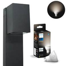Pollare Inkl. Philips Hue 1xGu10 | Svart Square Spotlight | Smart utomhus trädgårdslampa | 1xGu10