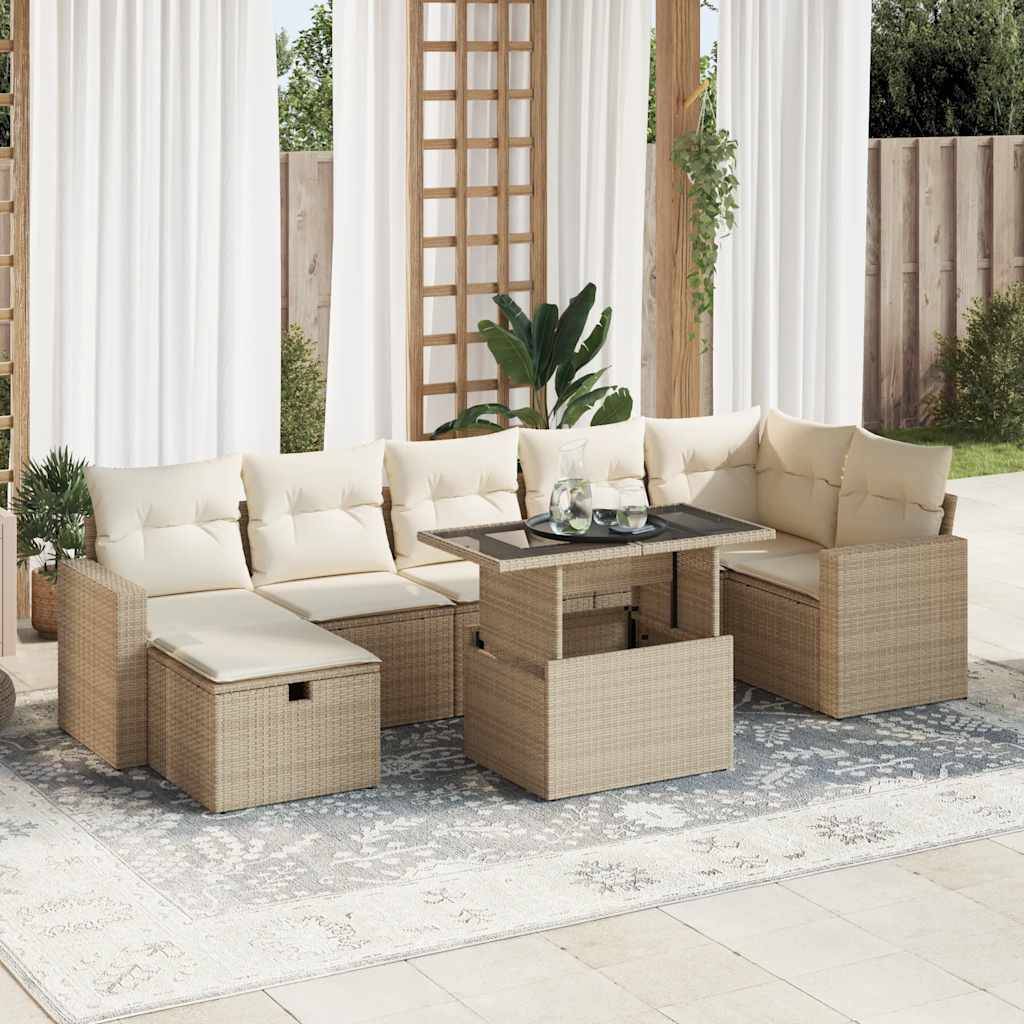 Sofasæt Til Haven 8 Dele Med Hynder Polyrattan - Beige og cremefarvet / Med opbevaring