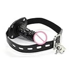 Open Mouth Gag, Penis Plug Oral Dildo Mouth Gag Fetisch SM Bondage Restraints Sex Vuxen spelleksaker for par(Black,Short)