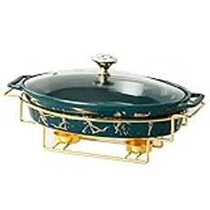 CUTPOIY Chafing Dish bufféset, keramik med imiterad marmorfinish och buffévärmare set för buffébröllop, fester, banketter, cateringevenemang (färg: svart B, storlek: liten) (grön a