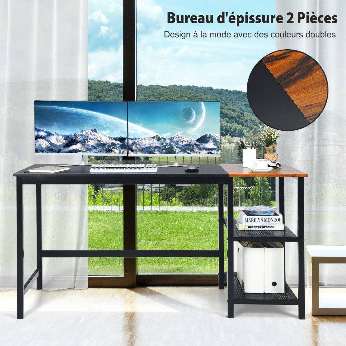 Industrielt computerbord, 150 x 60 cm, 2-lags hylde