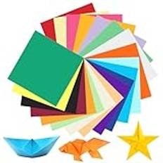 OFFCUP Origami pappersark, 100 dubbelsidiga origami-papper, 15 x 15 cm vikt papper, 20 fyrkantiga färger av origamiblad, färgpapper för barn, vuxna, hobby, hantverksprojekt