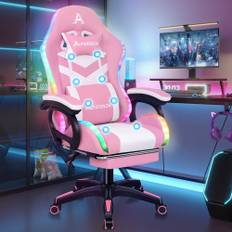 ALFORDSON Gaming Chair Kontorsstol Svängbar Stol Stor Massage 8-punkts RGB LED-ljus 12 Färger Ergonomisk Med Fotstöd Nackstöd Och Ryggstöd, Rosa