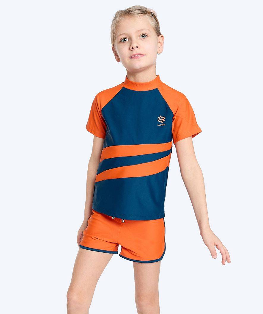 Watery UV-tröja för barn - Manami Kortärmad Rashguard - Orange/blå - UV kläder barn
