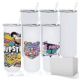 MR.R 6-pack sublimeringsglas blank 59 ml rak tunn tumlare med sugrör, rostfritt stål dubbelvägg isolerad tumlare för tumbler pressmaskin