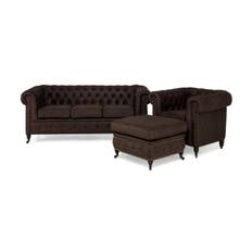 Manor House Chesterfield Deluxe Soffgrupp 3-sits+Fåtölj+Fotpall - Mörkbrun Howard soffgrupp Brun Tyg