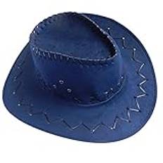 Kvinnor män sommar cowboyhatt formbar brett brätte solhatt cowboyhatt, Marinblått Xsp, one size