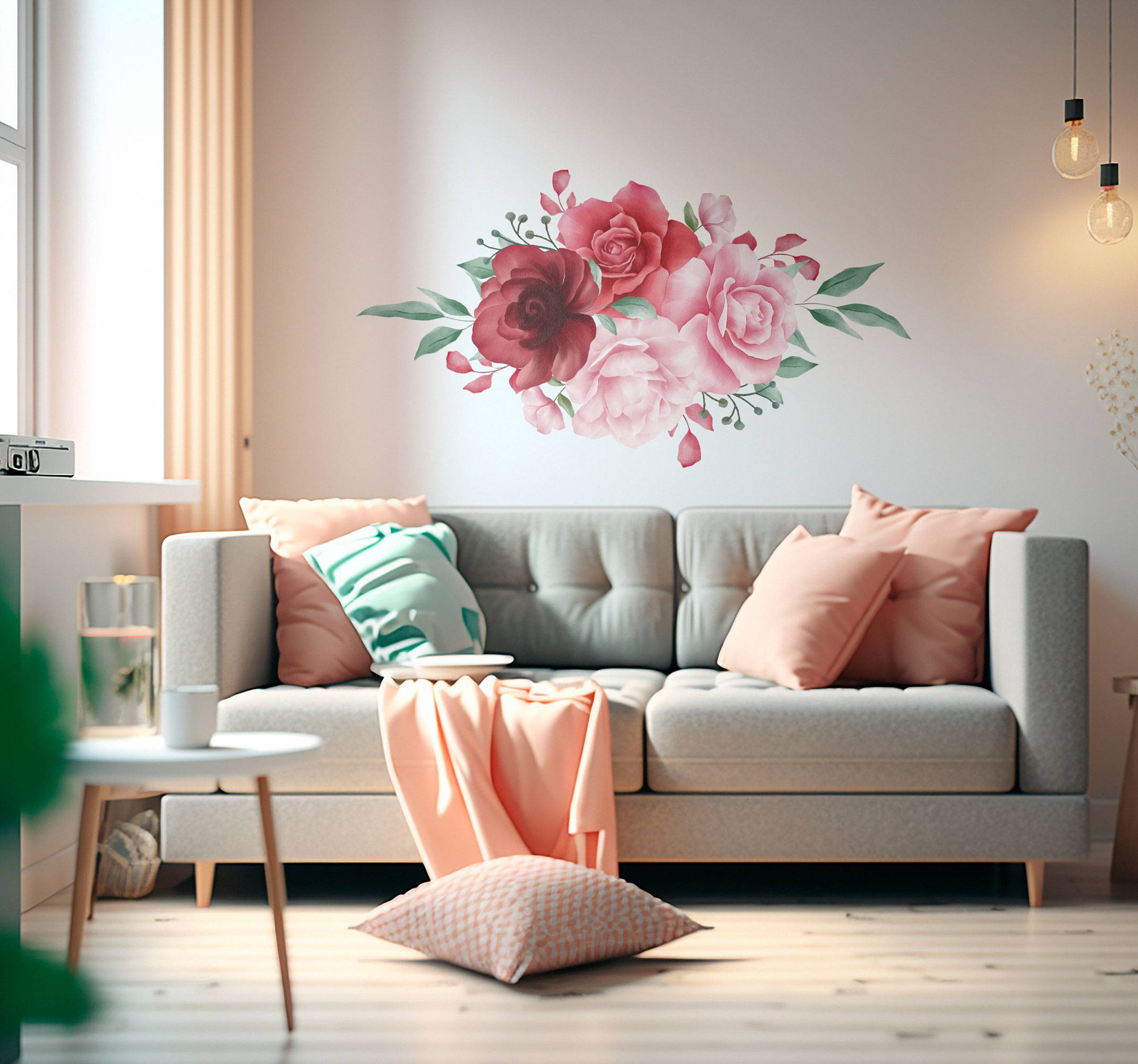 Röda och rosa rosor akvarell effekt blommor väggdekor
