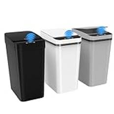 Kssvzz Papperskorgsset, 3 st., med sensor, 10 l elektrisk papperskorg, för badrum, med lock, automatisk papperskorg för kontor/badrum/kök/sovrum, svart, vit, grå