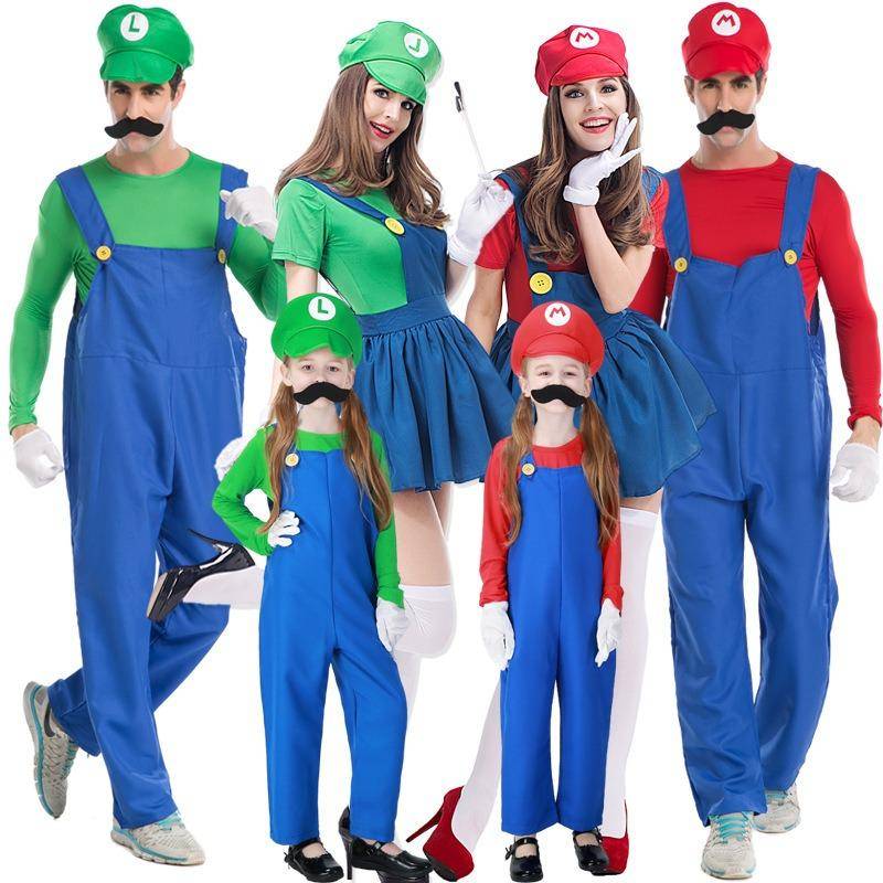 Halloweenkostym Mary Cosplay Spelkostym Gruppspelskostym Rörmokare Overall Föräldra-barn-kostym cm blue