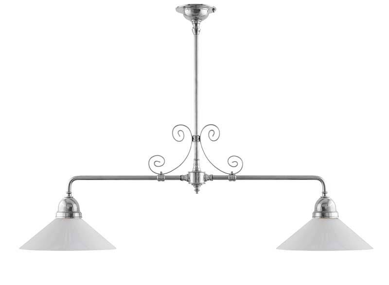 Loftslampe - Spillebordslampe nikkel, ornamenter, hvid skærm - 35 cm